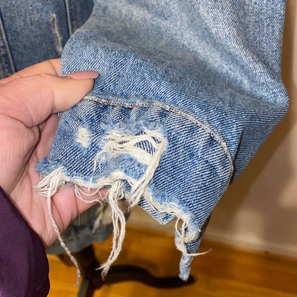 New! COSTES Blue European Made Long Distressed Denim Jacket for Women Size Large - Picture 6 of 16